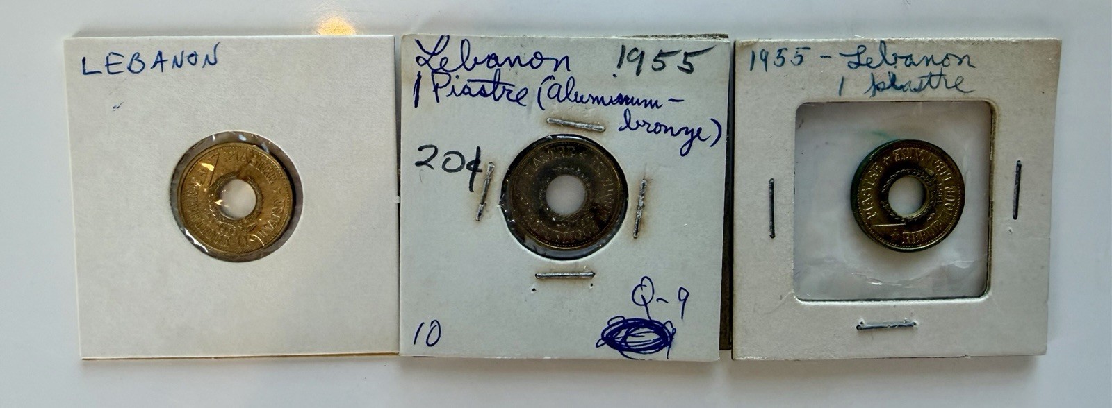 1955 Lebanon 1 Piastres Coins Lot Of 3