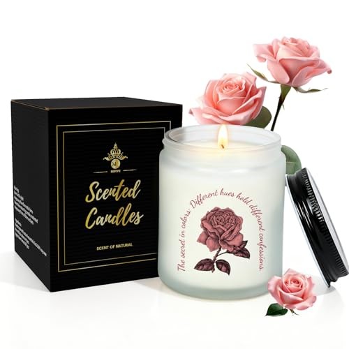 Rose Scented Aromatherapy Candle - Natural Soy Wax with Pure Cotton Wick, Long 