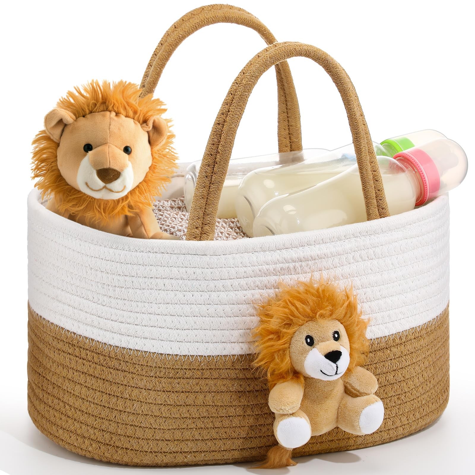 Lion Baby Diaper Caddy Organizer Cotton Rope Nursery Storage Bin Basket Baby ...