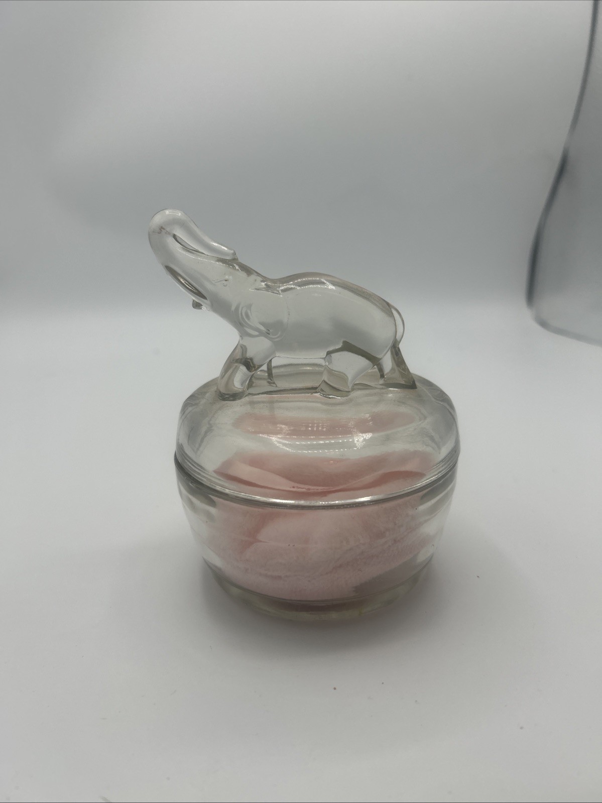 Clear Elephant Figural Lid Candy Dish/Powder Jar/Trinket Bowl-Jeannette Glass