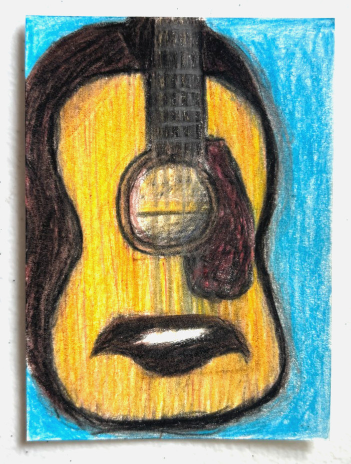 Acoustic Guitar ACEO Original Colored Pencil Drawing ATC Art Card Signed OOAK