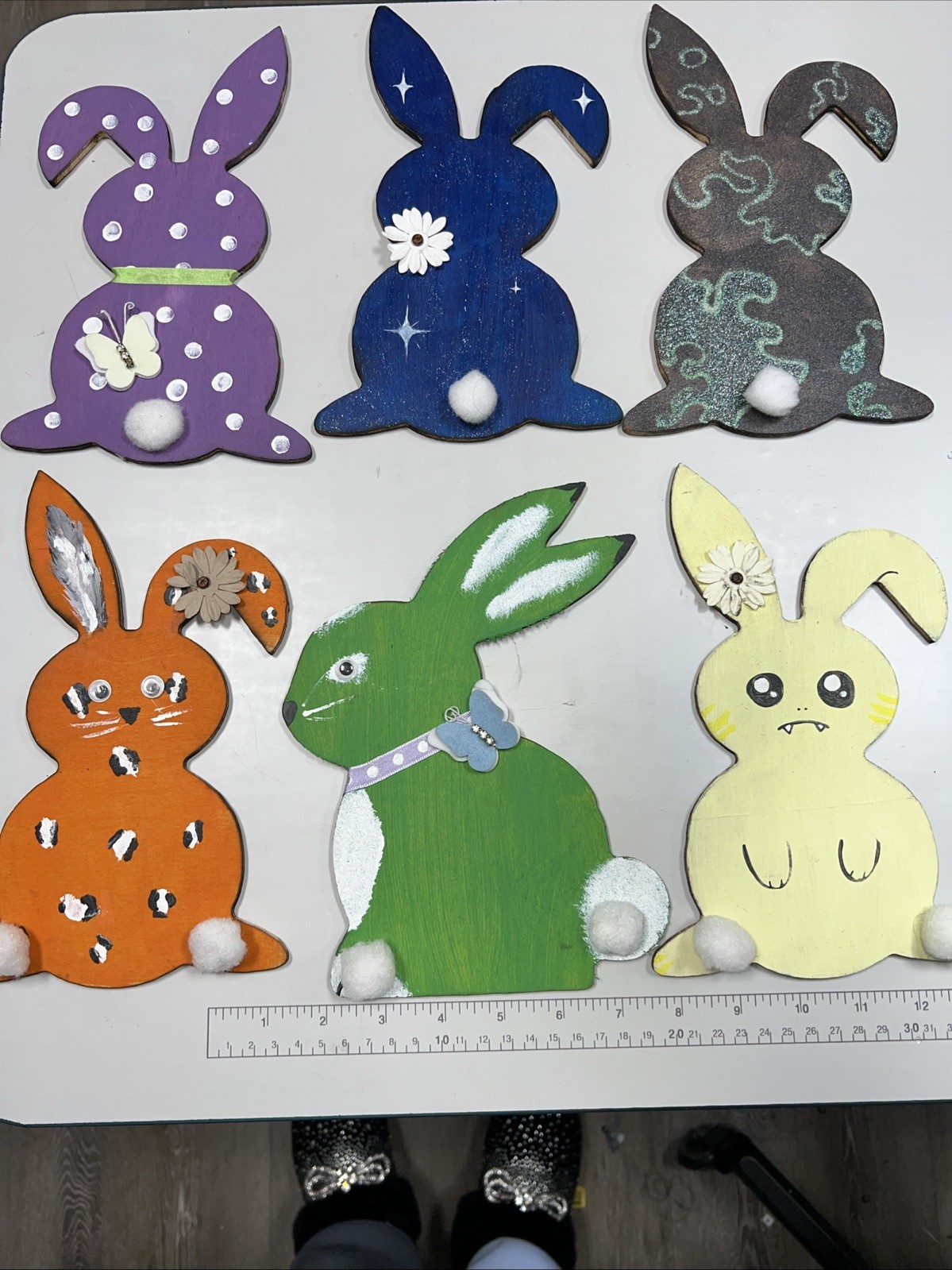 Handmade Wood Carved Bunnies. Very Cute for Easter.. Excellent Condition