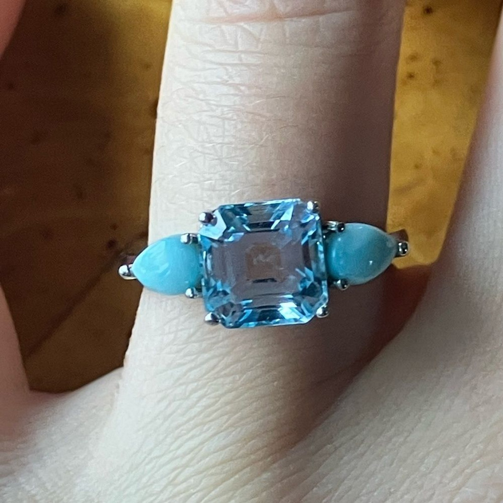 Sky Blue Topaz Larimar Sterling Silver Ring Size 7