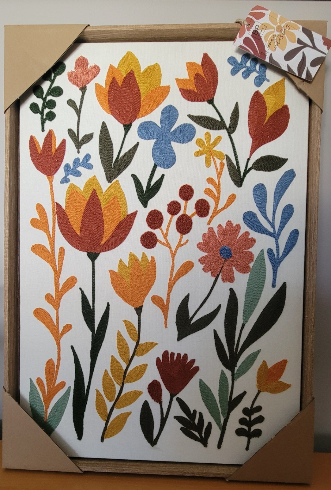 Large BP Home Woven Textile Embroidered Fiber Wall Art Decor  plant Flowers boho