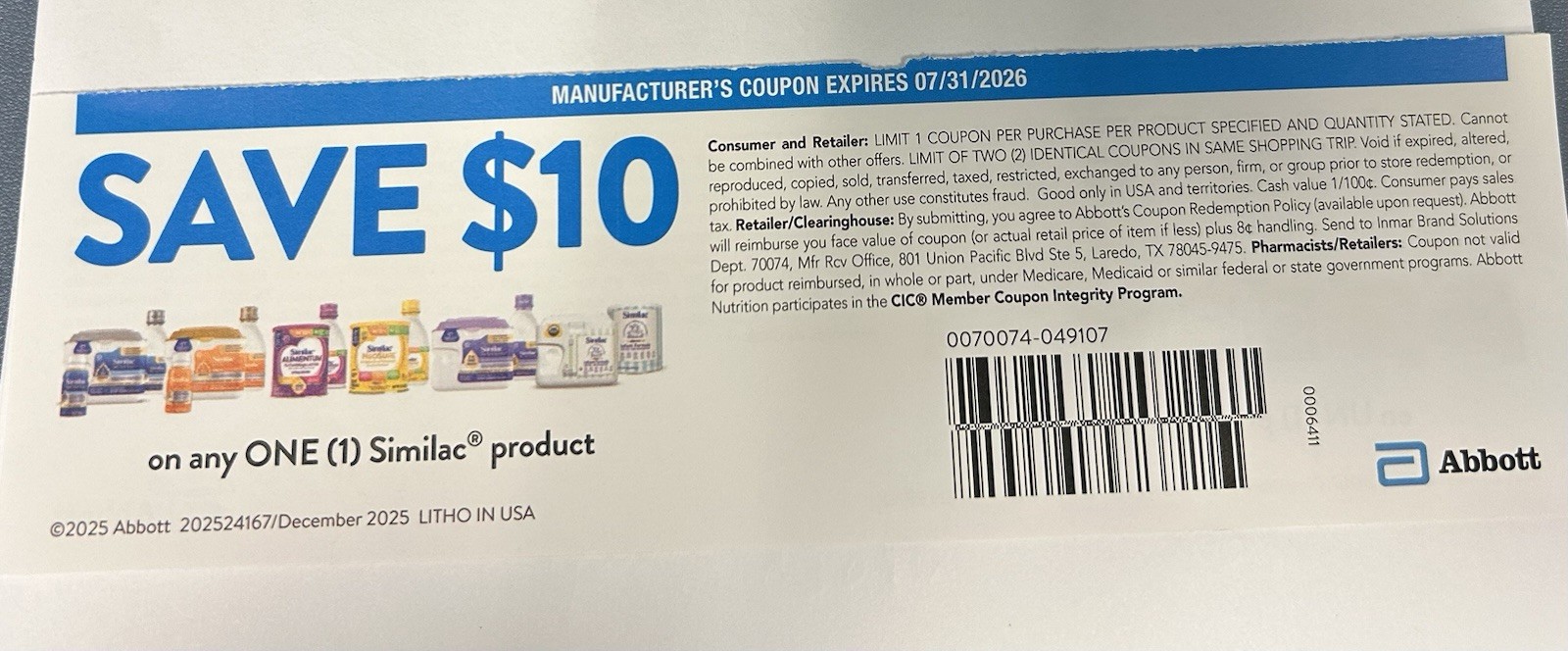 5 $10 Similac Formula Coupons Expire 7/31/26