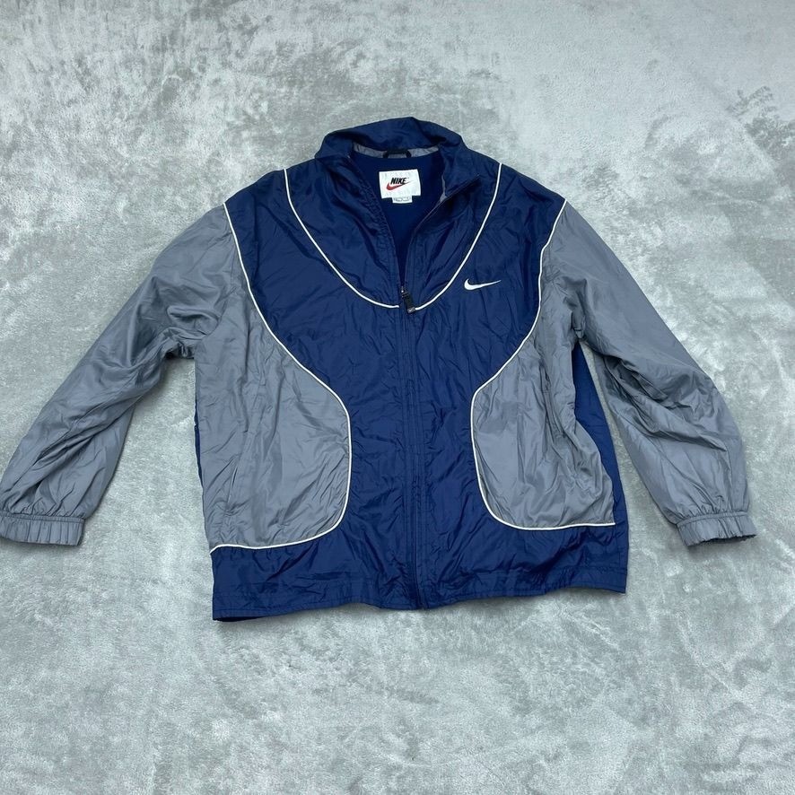 Nike Vintage y2k Windbreaker Jacket Navy & Gray Size L Retro Full Zip a0492