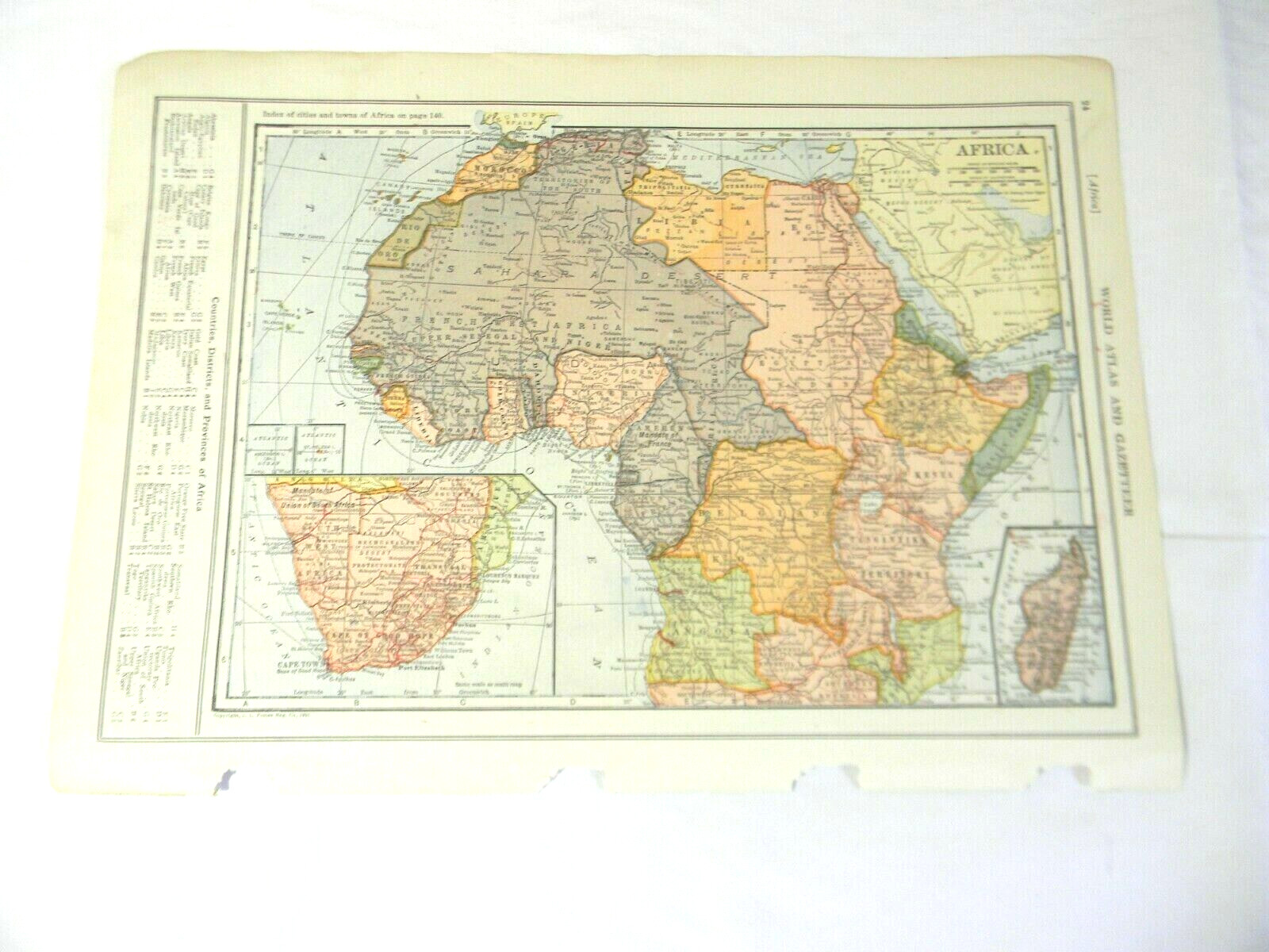 Antique 1920s  1921 Colonial Africa Color Map from Atlas