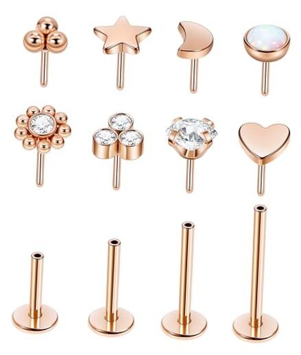 18G 20G 316L Stainless Steel Threadless Push in Labret Monroe 16G Rose Gold