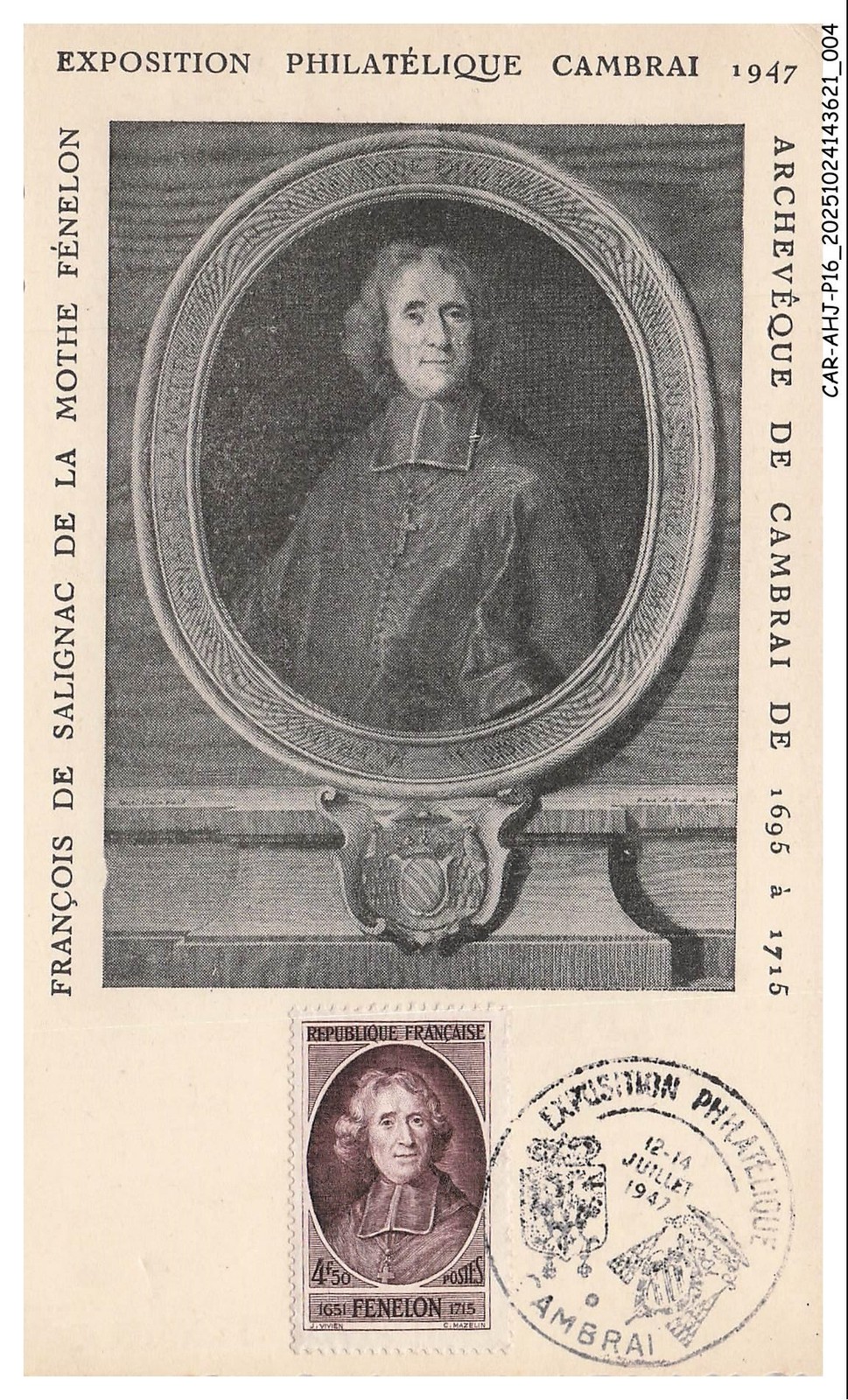 CAR-AHJP16-0744-CARTE-MAXIMUN - Exhibition Philatelic Cambric - Fenelon - 1