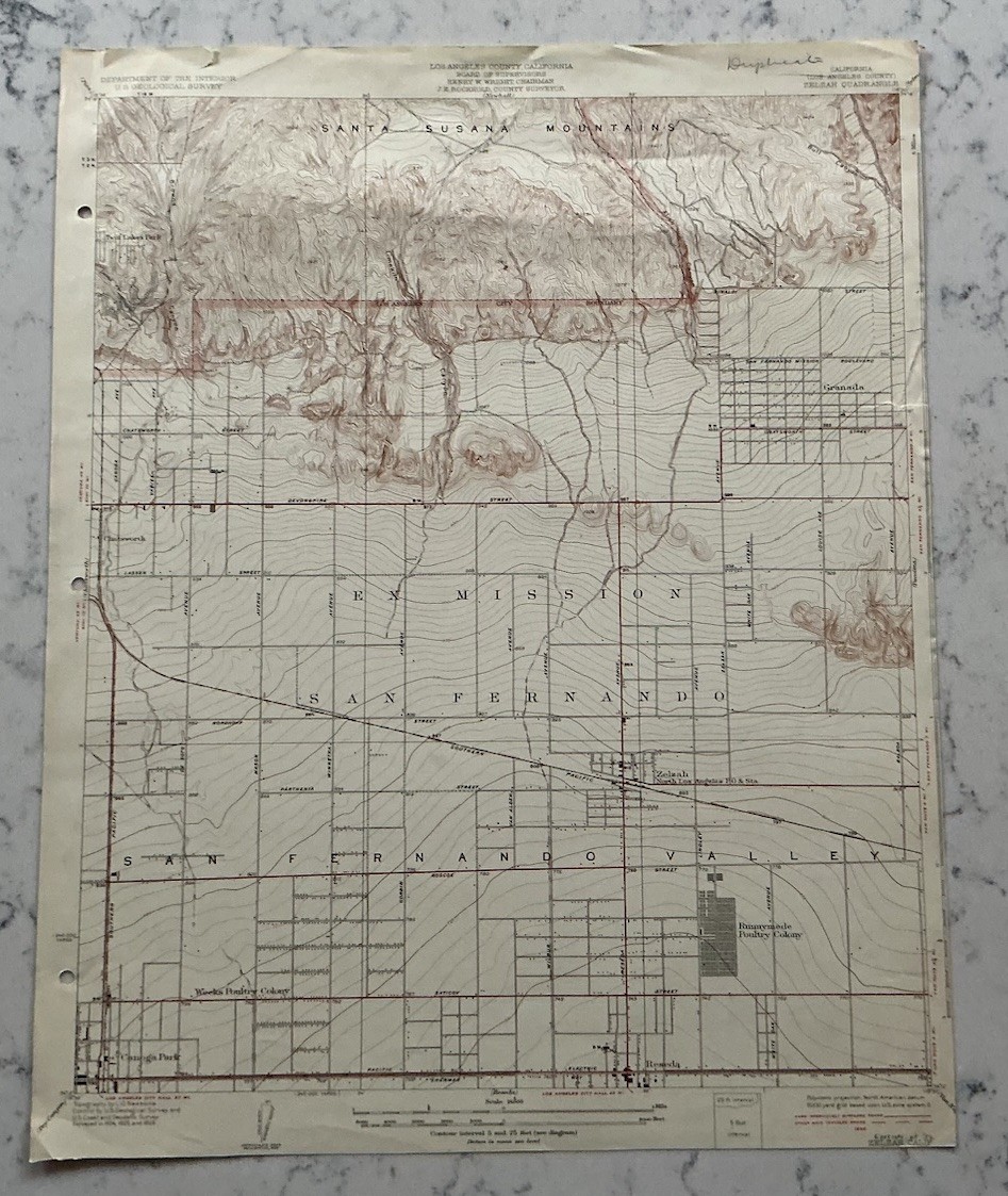 VINTAGE ZELZAH LOS ANGELES CALIFORNIA GEOLOGICAL SURVEY TOPO MAP 1932 USGS