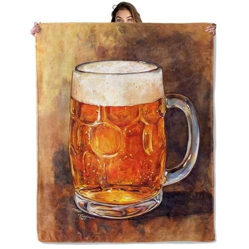 Classic Craft Beer Blanket for Fun Home Decor, Realistic Glass Mug Design, Men 
