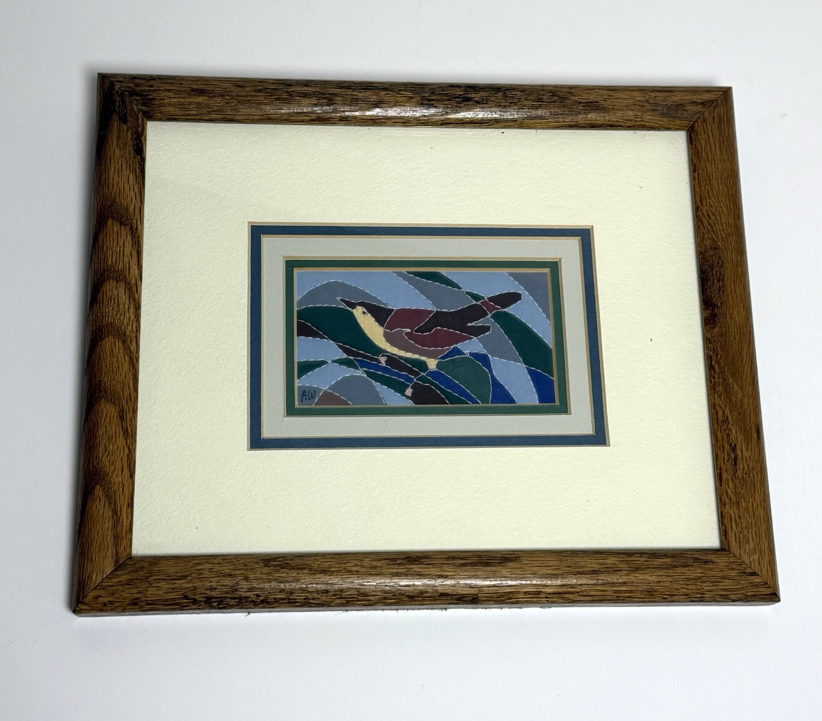 Alice Woodrome Quilted Serigraph Bird Framed w COA Folk Art 11.5 x 9.5