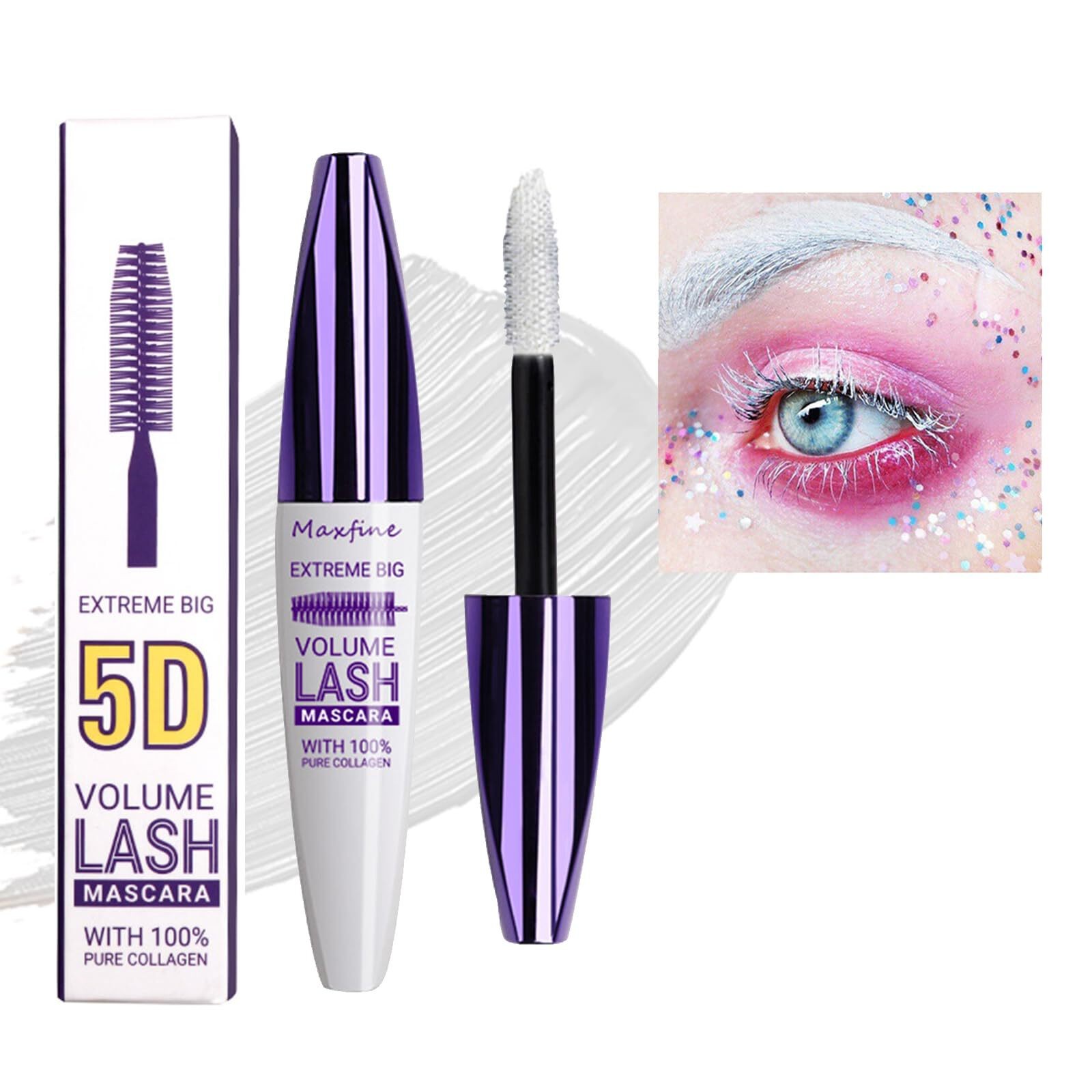 White Volume Lash Mascara5D Silk Fiber LashColored Mascara Waterproof Long Lasti