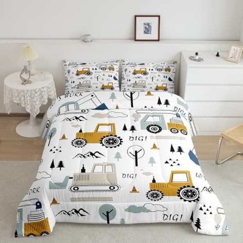  Cartoon Car Kids Comforter Set Construction Bedding Set for Boys Twin Multi 09