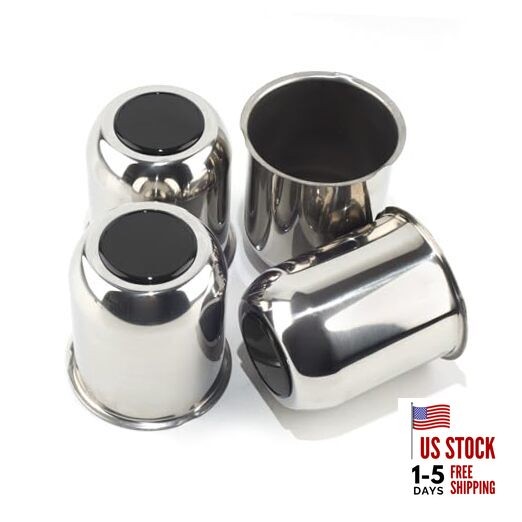 4Pcs 3.74inch Stainless Trailer Wheel 3.74" OD 4.33" H Mirror + Gloss Black