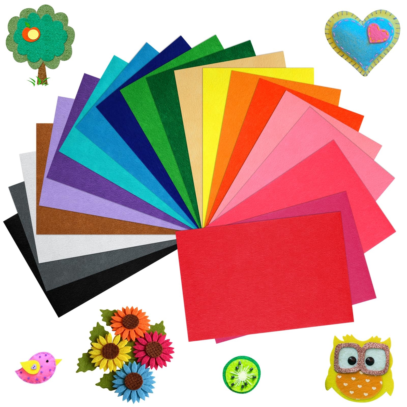 20 Pcs Felt Fabric 8" x 12" Assorted Color Felt Fabric Sheets for Crafts DIY ...