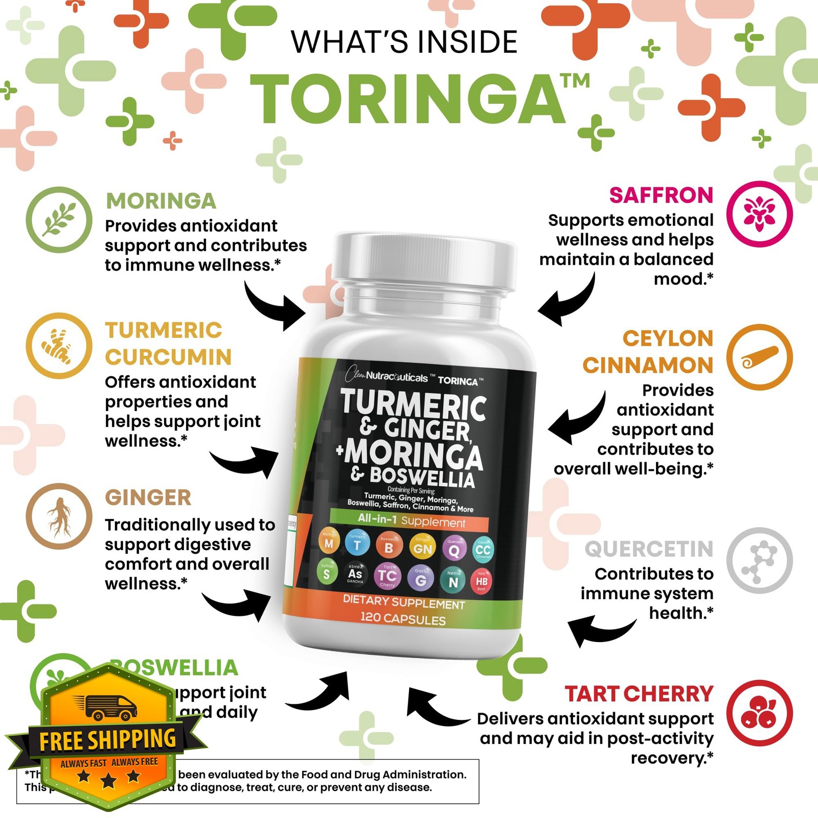 Turmeric Moringa Ginger Boswellia Supplement 2 Pack Men Women