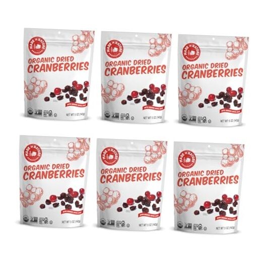  Organic Dried – Sweetened with Apple Juice, 5 Ounce (Pack of 6) Cranberries