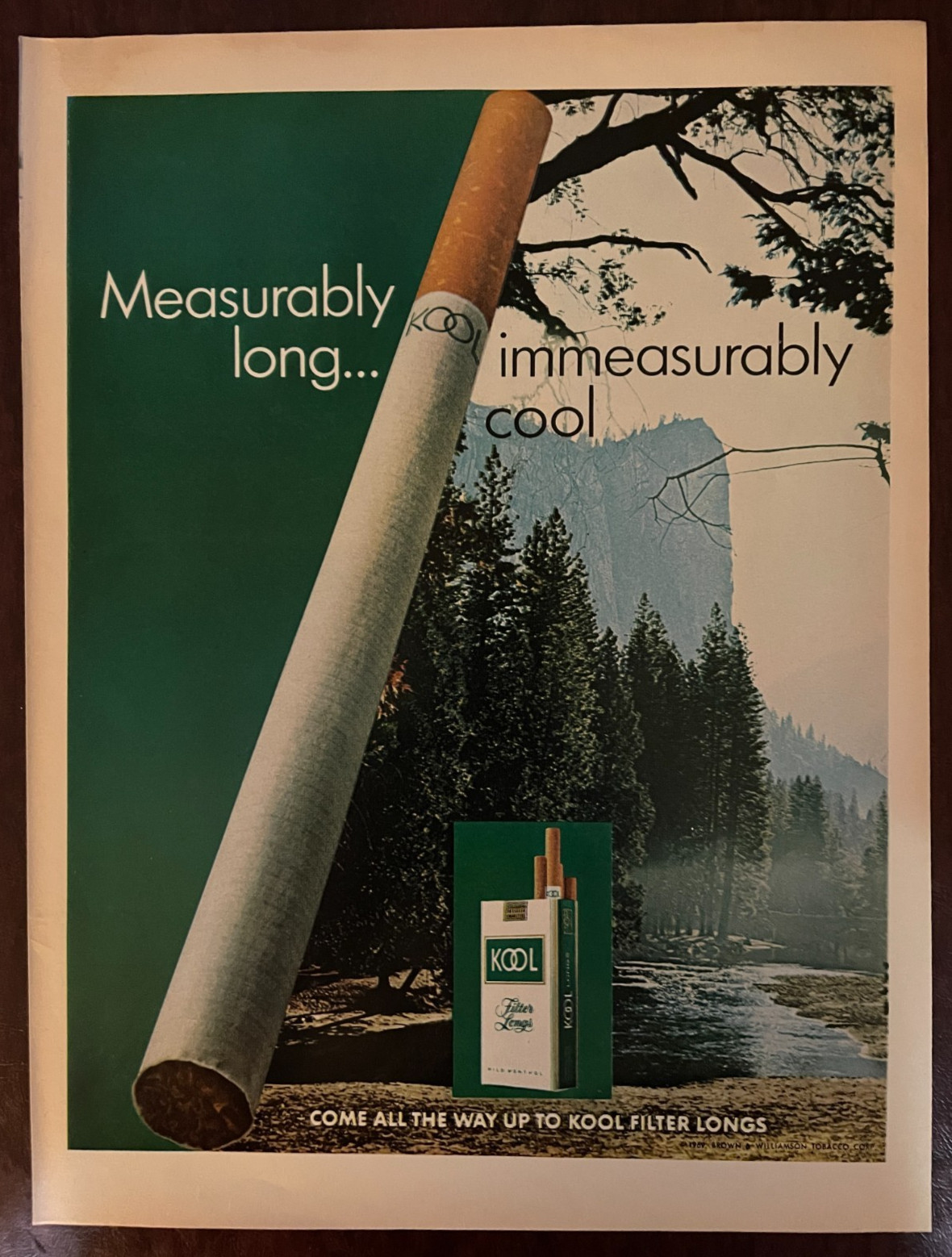 1969 Kool Cigarettes Filter Longs Vintage Print Ad Forest River
