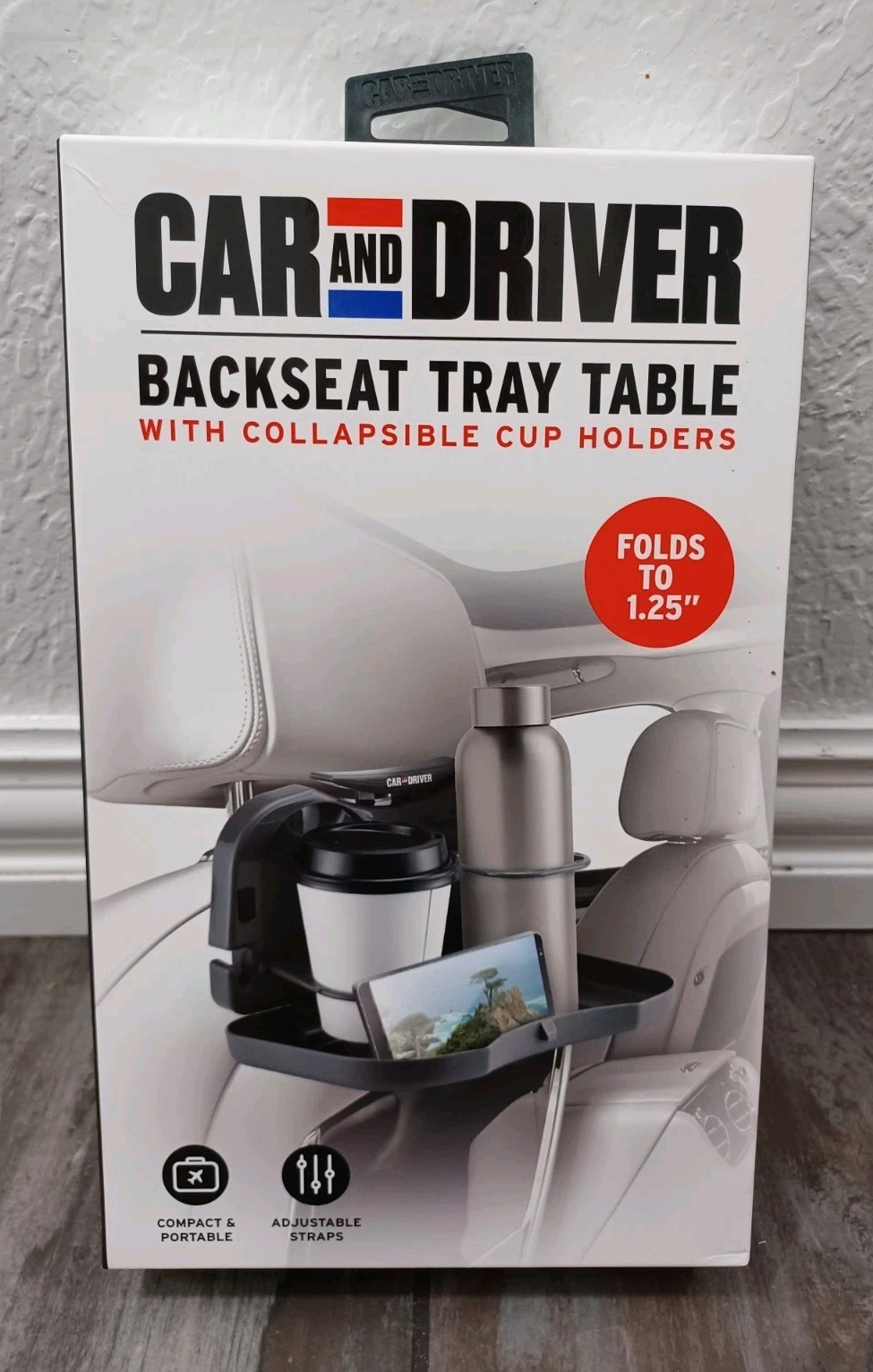 Backseat Tray Table 2 Cup Holder Folds To 1.25 Adjustable Straps Car Organize 