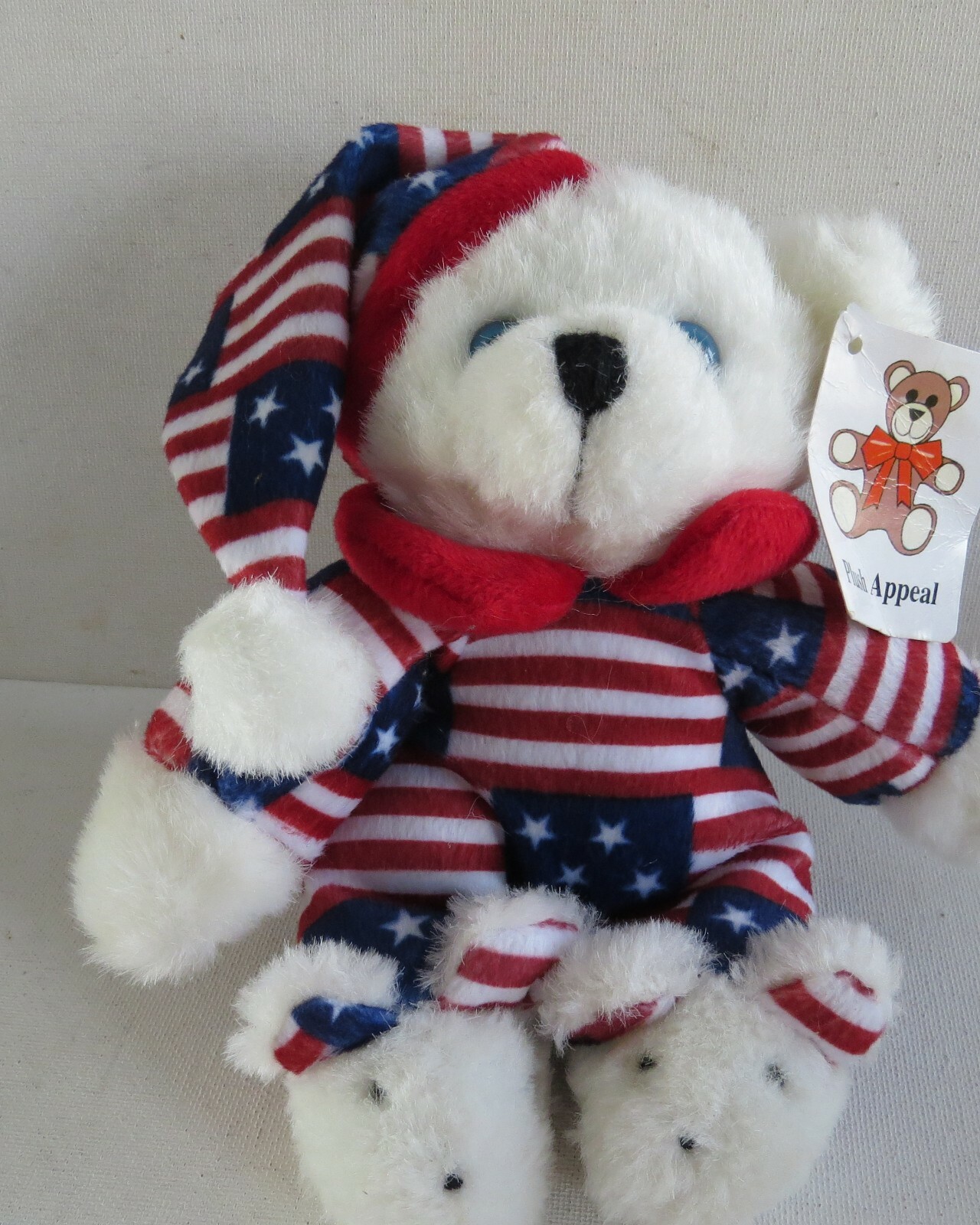 Plush Stuffed WHITE Teddy Bear Plush Appeal Flag Outfit~8"