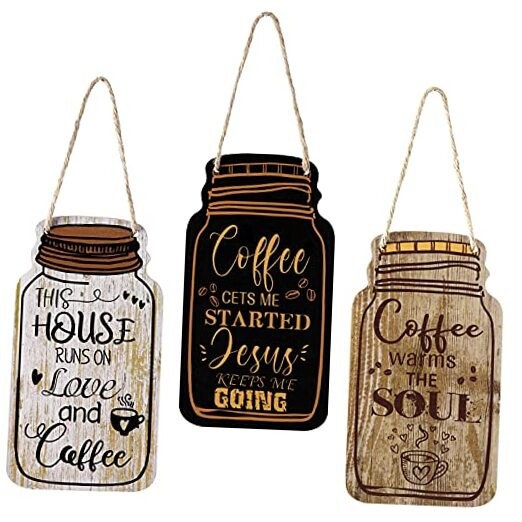  3 Pcs Coffee Bar Decor Sign Mason Jar Wall Hanging Plaque Simple Style