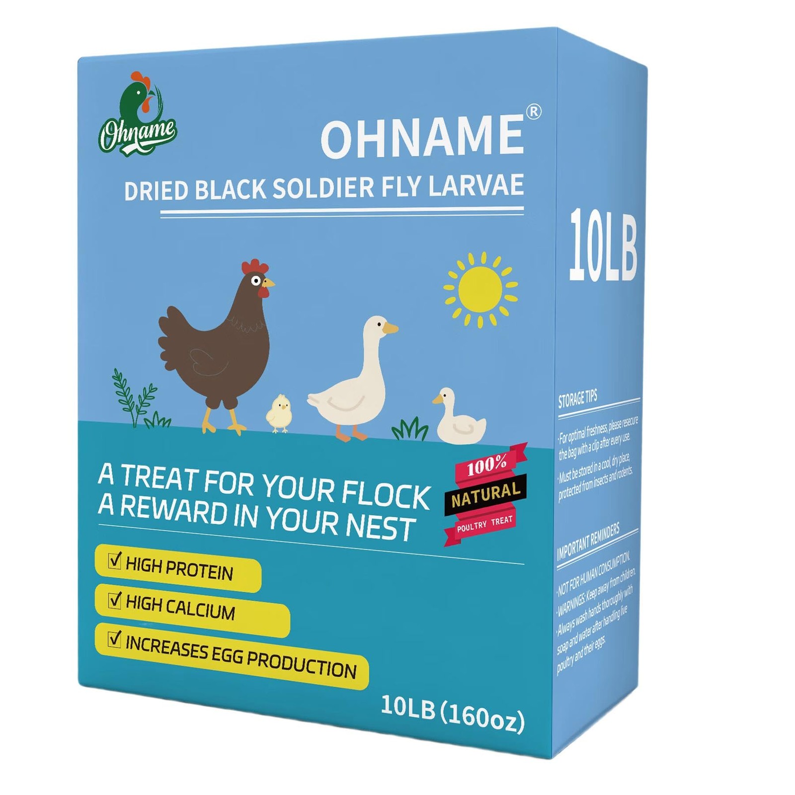 OHNAME 10LB Dried Black Soldier Fly Larvae for Chickens  85X More Calcium Tha...