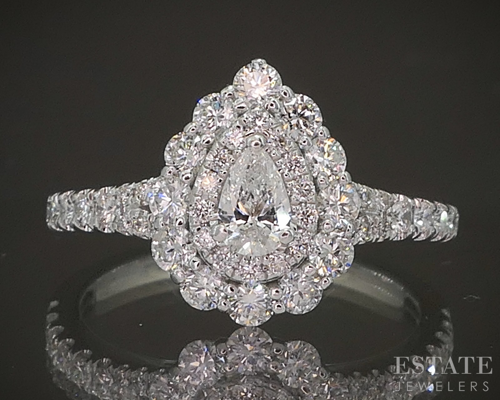 14k White Gold Pear Natural .75ctw Diamond Halo Engagement Ring 3.9g p16194b