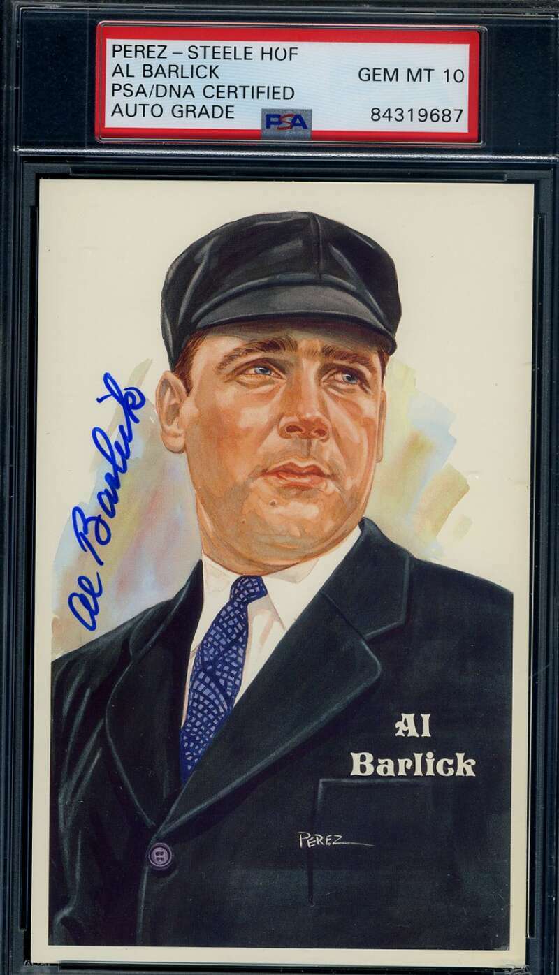 Al Barlick PSA DNA Gem Mint 10 Signed Perez Steele Postcard Autograph