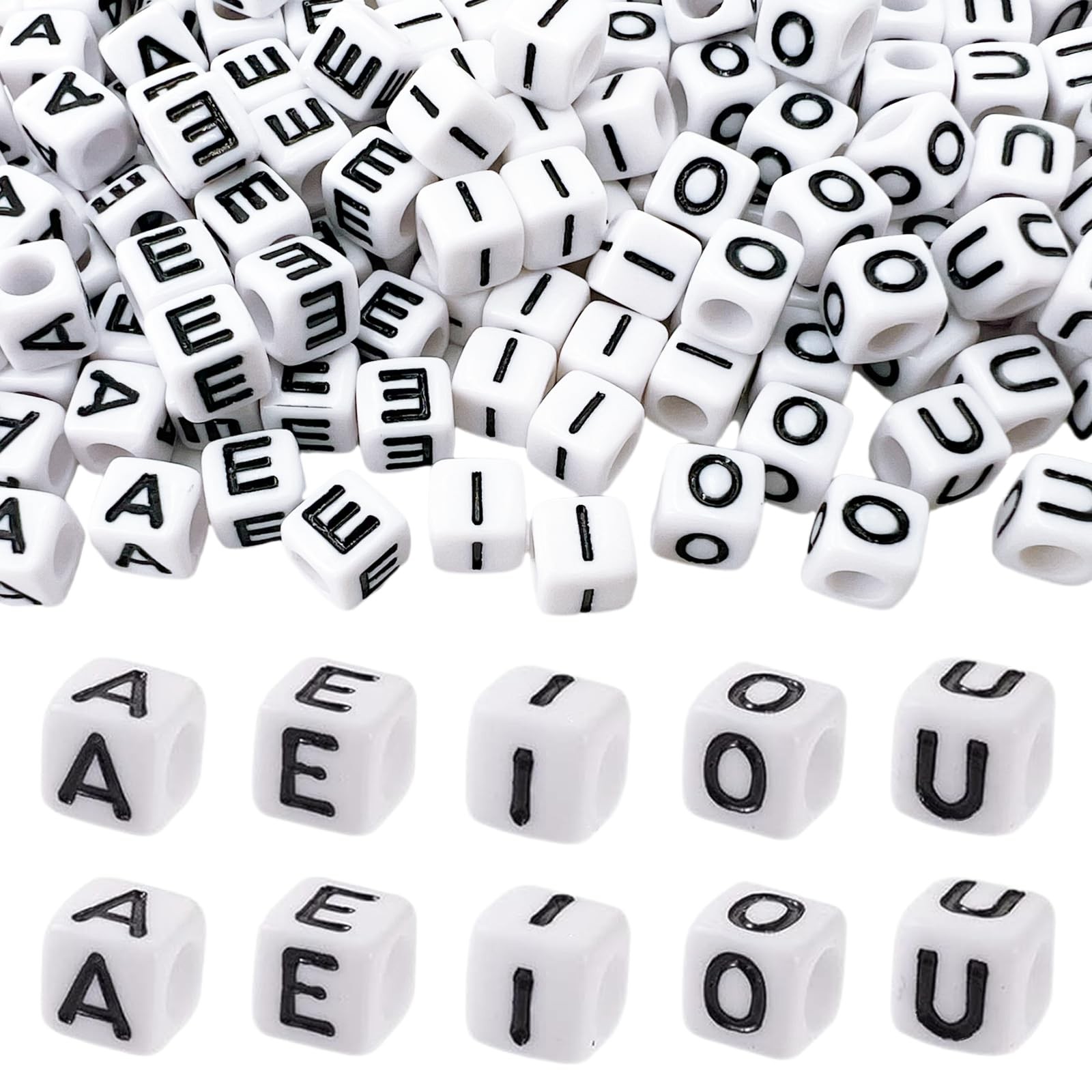 MIIIM 500pcs Vowel Pony Beads Letters for 6Mm, White and Black 