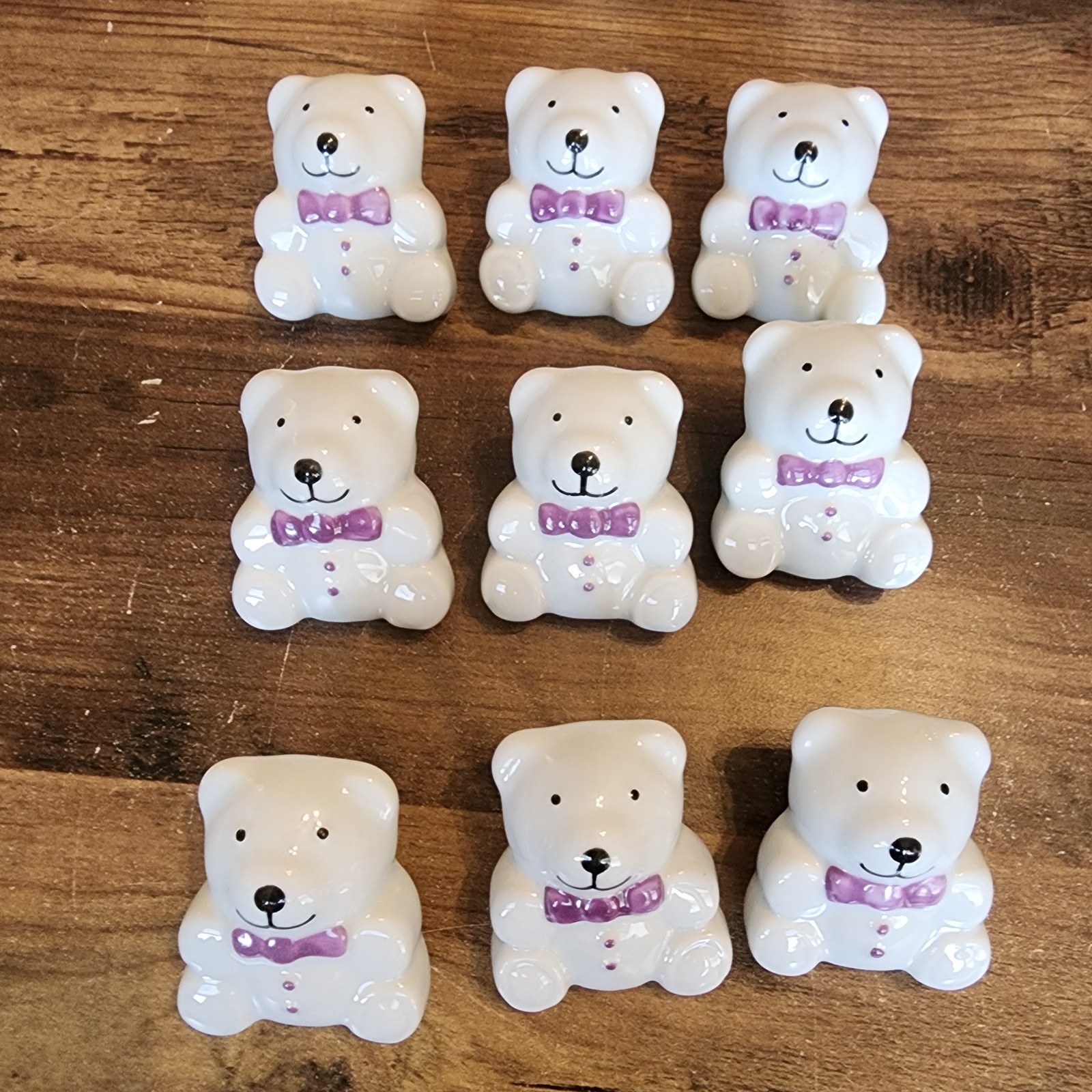 Teddy Bear Pewter Knobs Drawer Pulls Lot of 9 Purple Bowtie 2" x 1.5" New