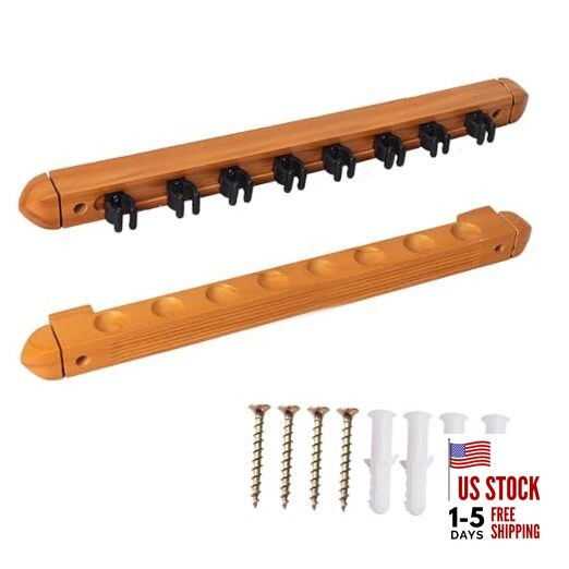  2-Piece 6/8/12 Billiard Pool Cue Rack Wall Mounted Holders, 8 Cue - Oak