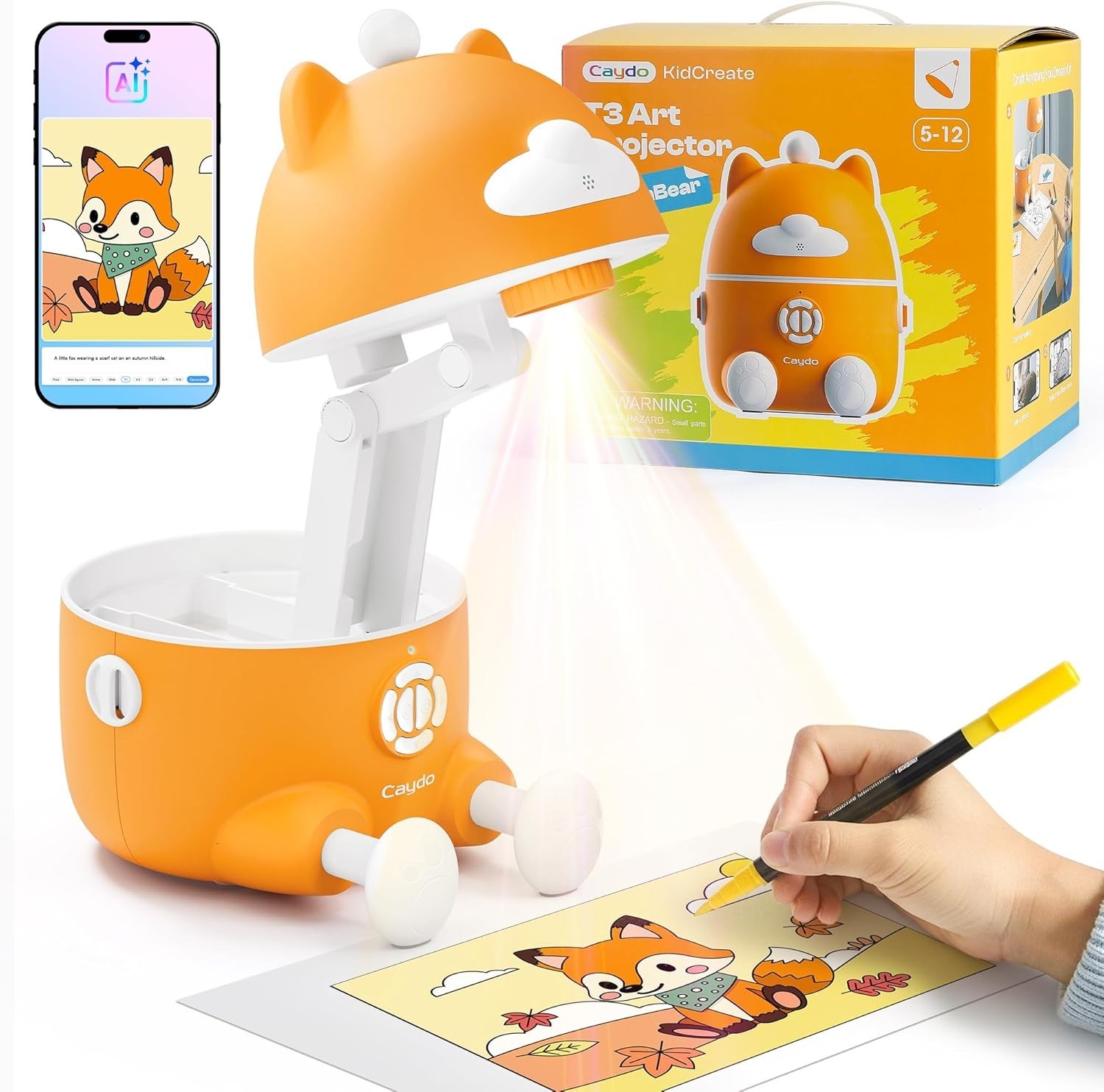 Caydo T3 AI Drawing Projector for Kids, Eye-Safe Learn to Draw Toy with 700+ ...