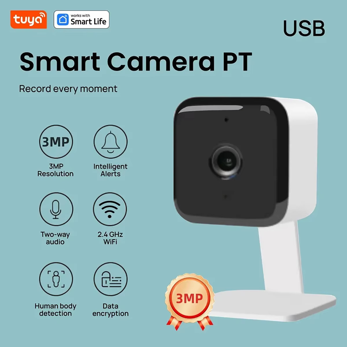 Tuya Smart 3MP HD Smart Home Security Camera,Real-Time APP Alert,2-Way Audio,Hum