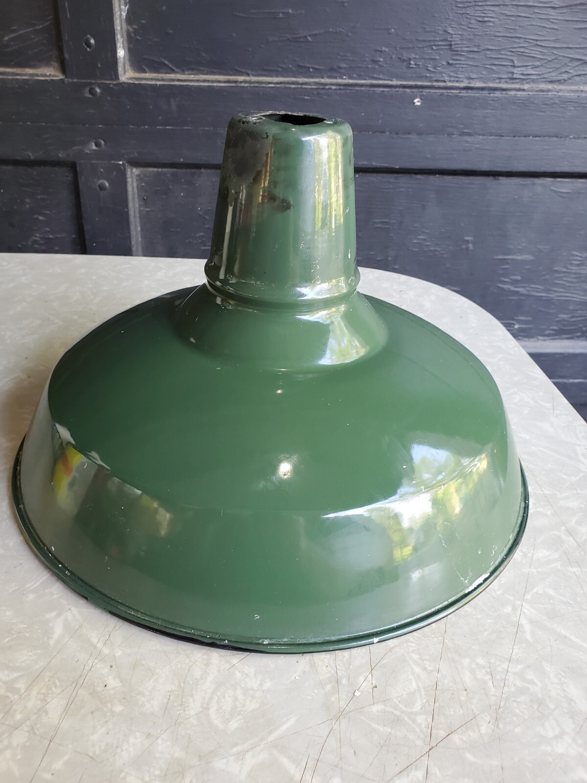 Vint 14” Porcelain Benjamin Green Enamel Lamp Light Shade Industrial Barn Lite