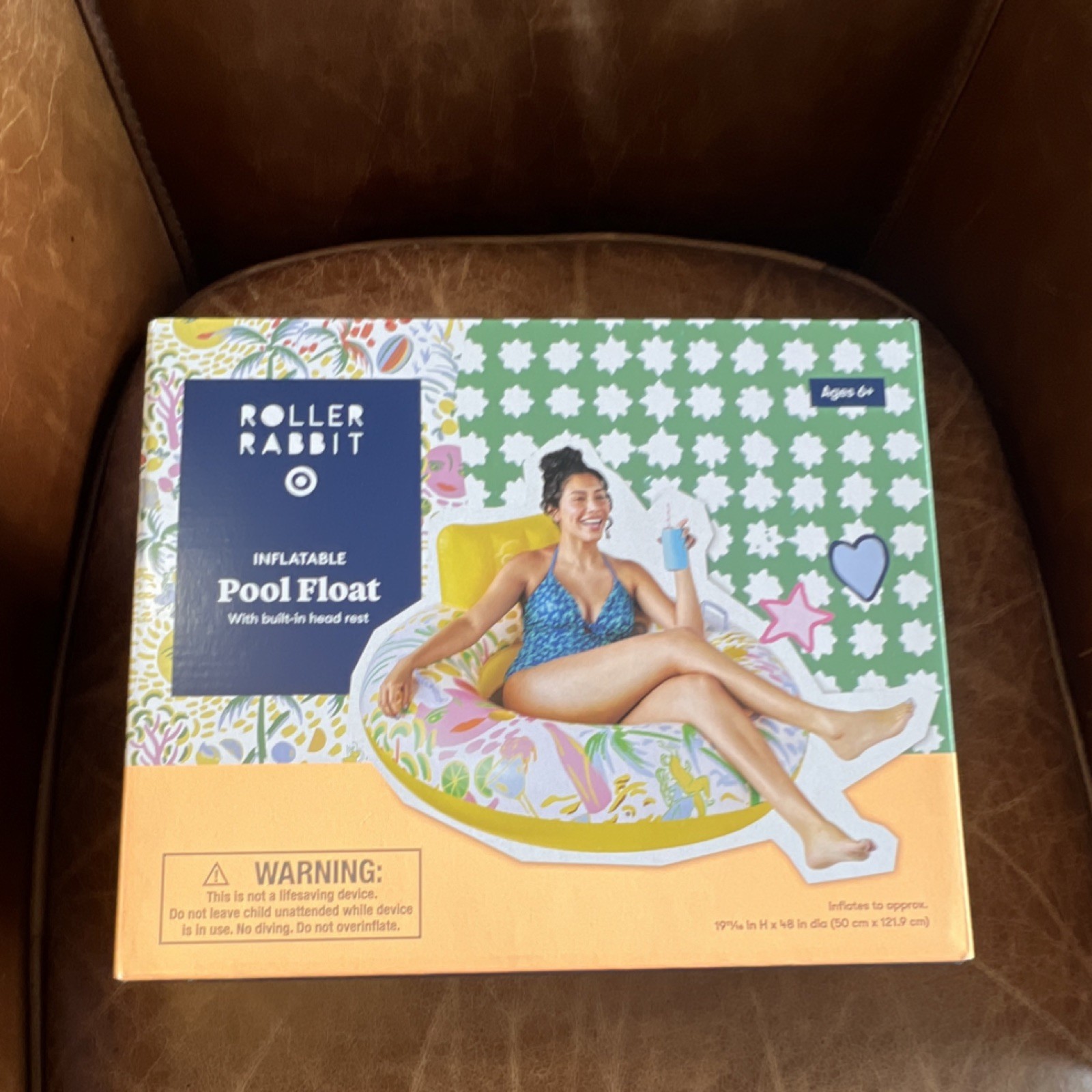 Roller Rabbit Inflatable Pool Float with Built-in Head Rest for Swimming Pools