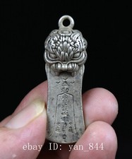 4.5CM Rare Old Chinese Miao Silver Feng Shui Foo Dog Lion gift Pendant
