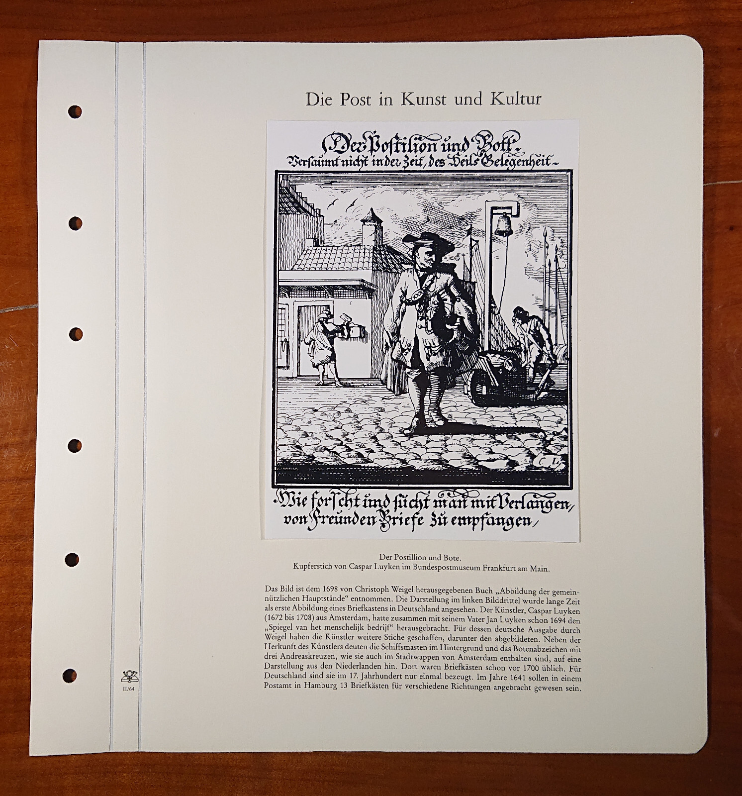 Vordruckblatt Post Art & Culture Postillione & Prayer Copperplate Caspar Luyken