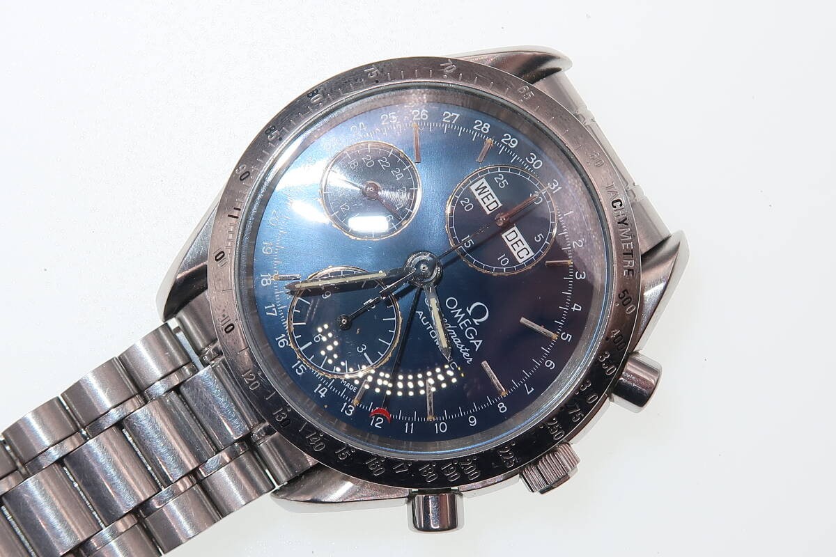 Omega Speedmaster Day-Date Chronograph Auto SS Blue Dial Mens Watch 6.7in Wrist