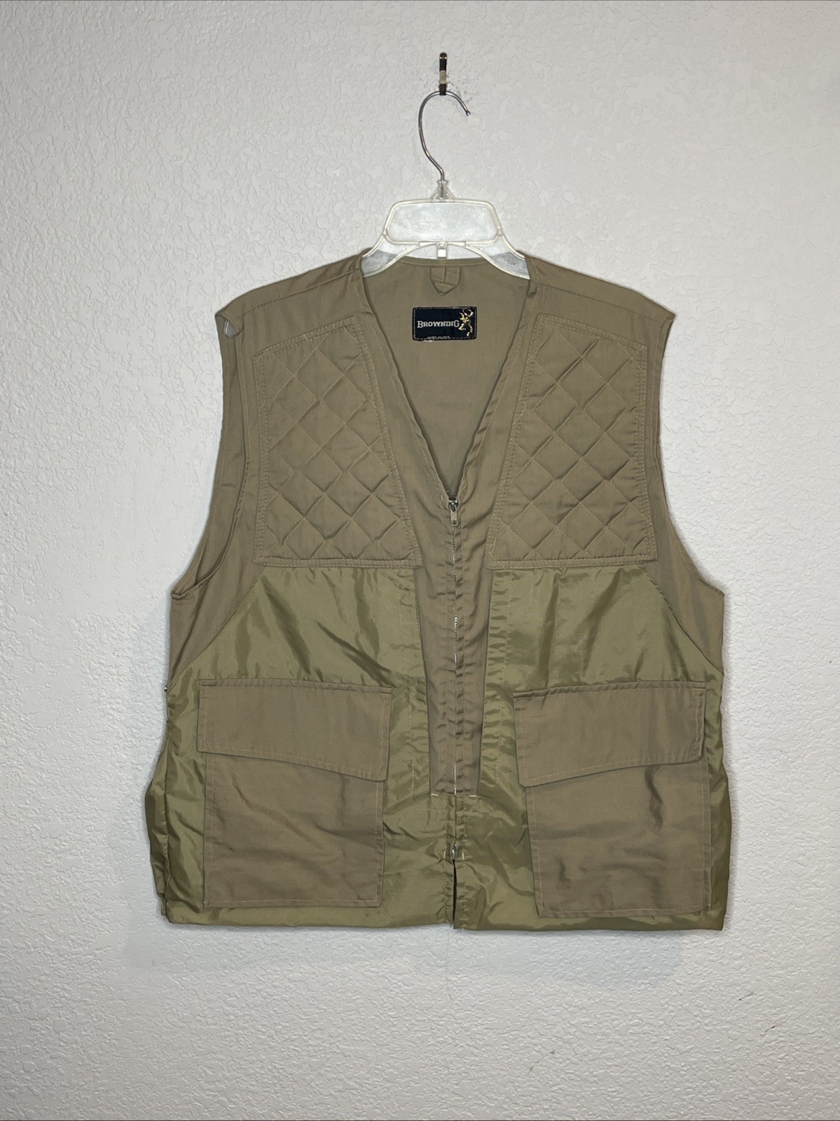 Browning Mens M Mesh Tan Hunting Shooting Vest Full Zip Pockets Padded Chest USA
