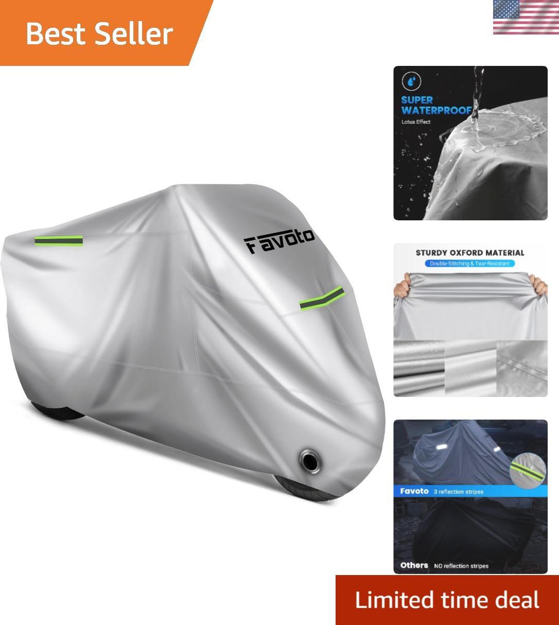 Motorcycle Cover Waterproof Outdoor - Cool Silver Color UV Protection with Re...