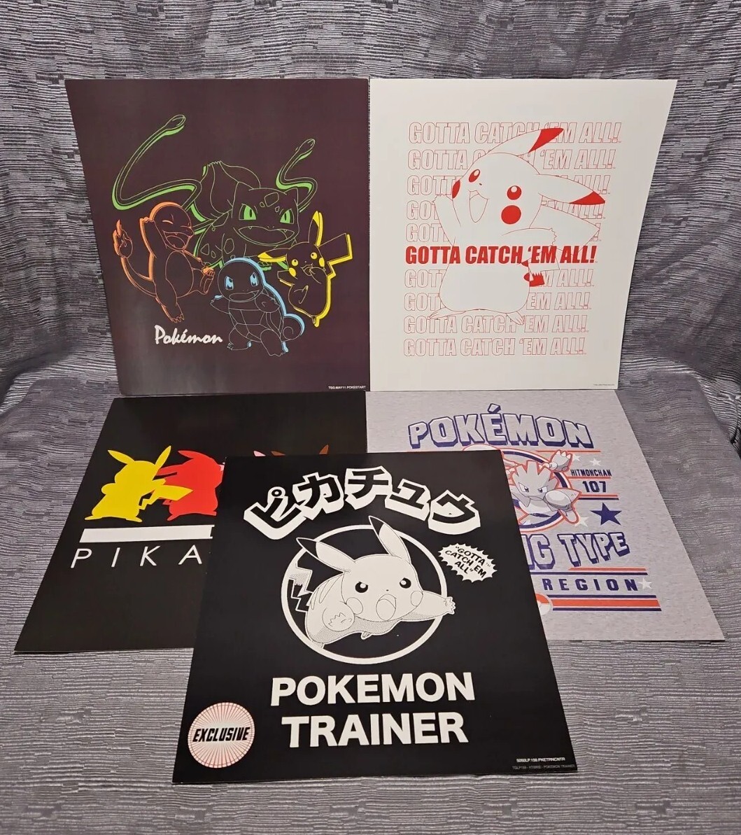 Pokémon T-Shirt Display Card Stock Art Gamestop Advertisement Lot Of 5 11x10.5