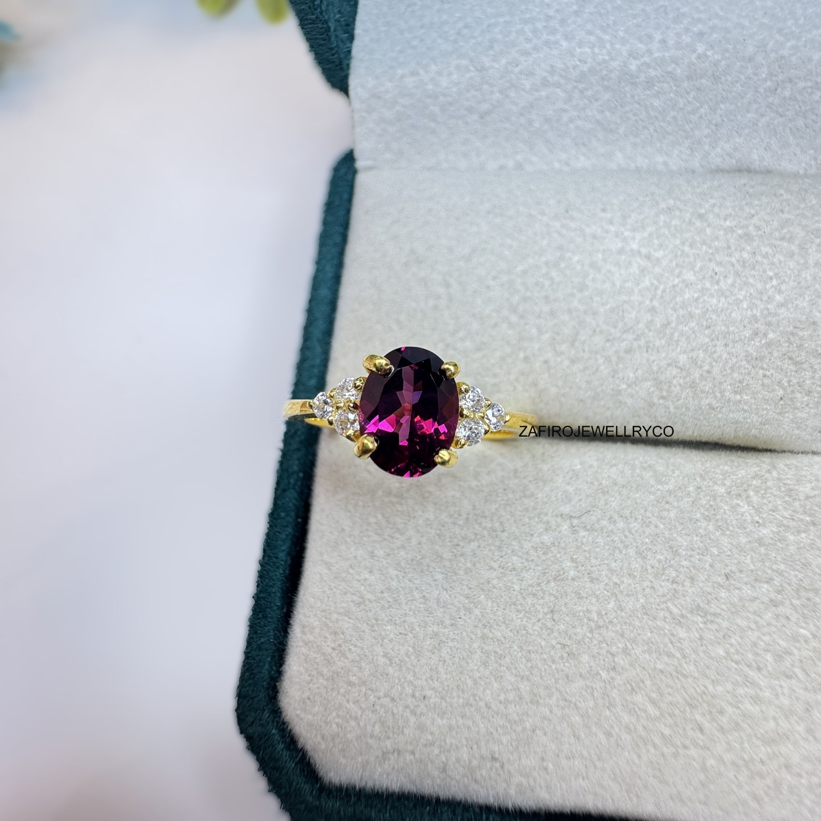 Natural Rhodolite, Engagement Ring, Women's Ring, Pave Ring, Rhodolite Ring