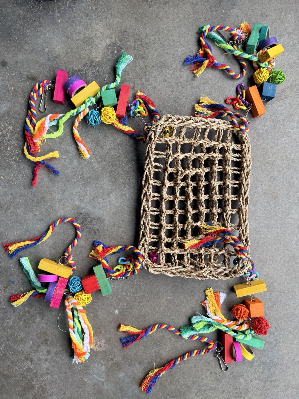 Bird Woven Hammock for Birds with Toys On Rope Hanging Perch New