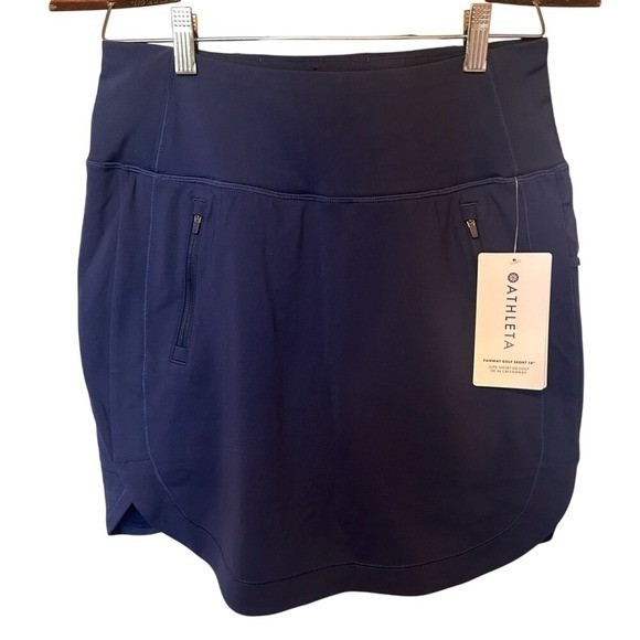 NWT Athleta Fairway Golf 18" Dark Blue Skort with Zippered Pockets Size Small