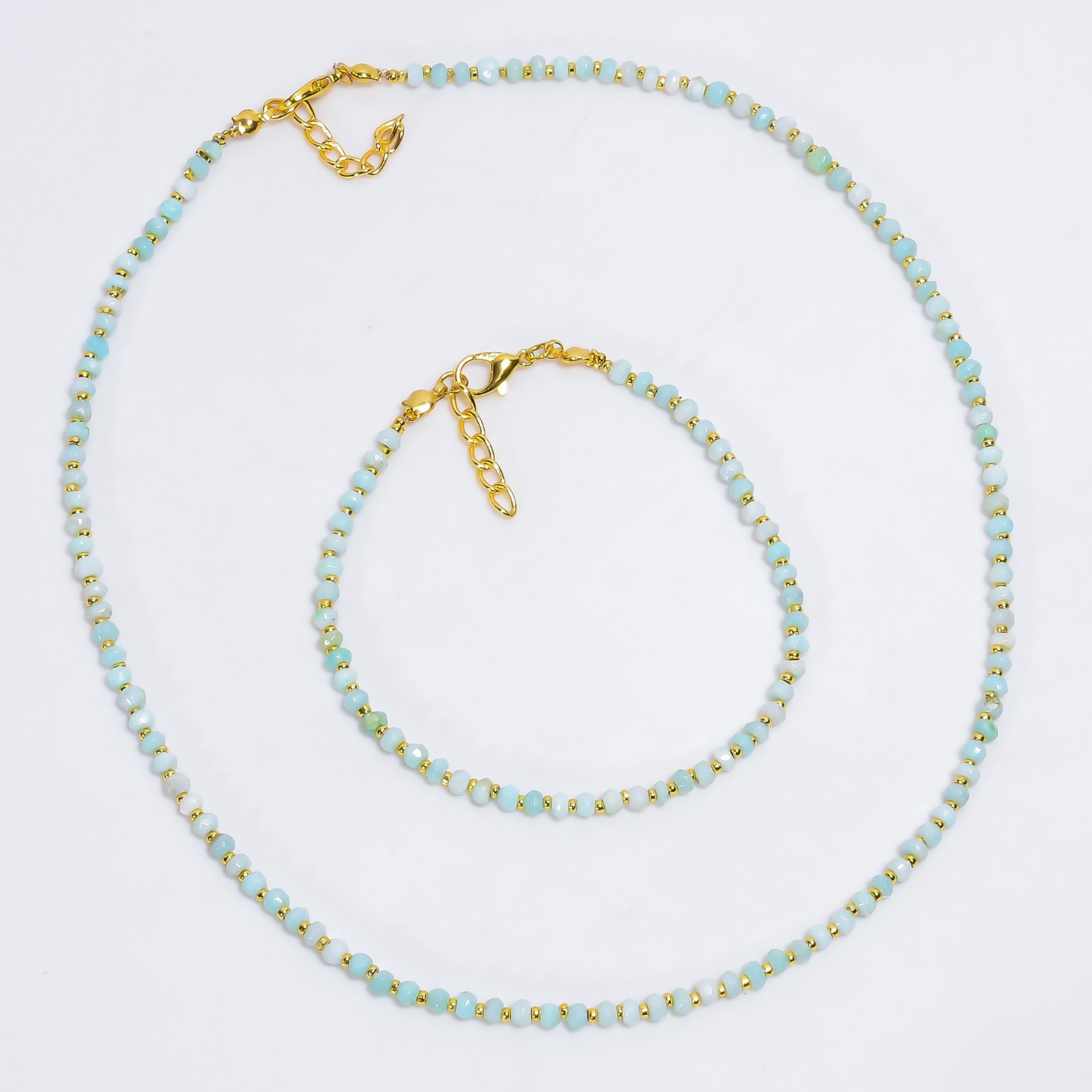 Amazonite Gemstone Round Ethnic Style Handmade Jewelry Set 8-9" 17-18.5" e449