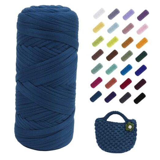  T-Shirt Yarn, 200g/196ft Elastic Fabric Cloth Knitting T Shirt Yarn Haze Blue