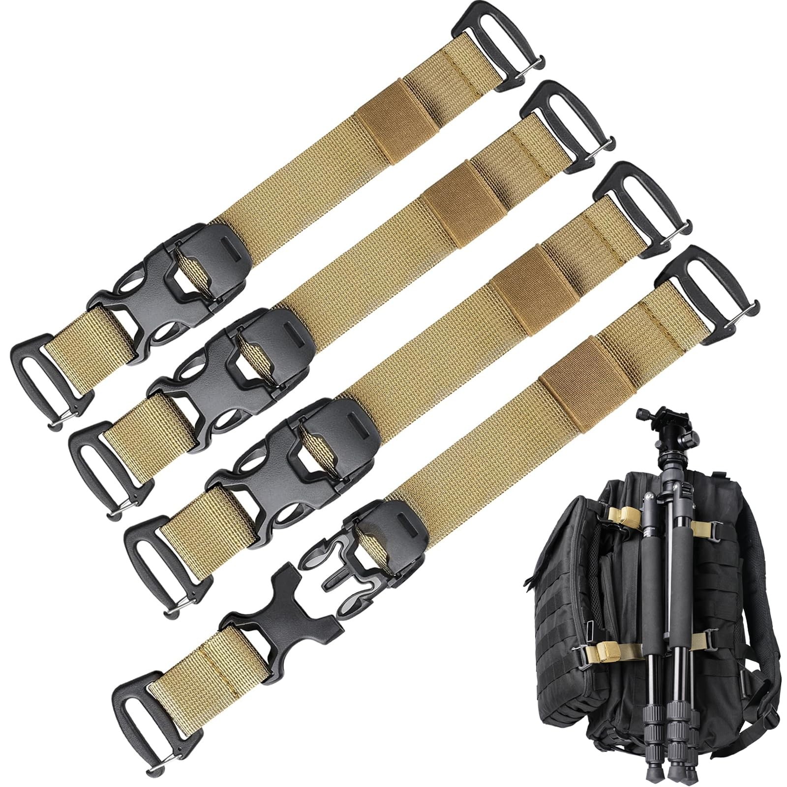 Pitozer Molle Backpack Straps Tactical Rush Tier 23"/59cm, Khaki 4packs 