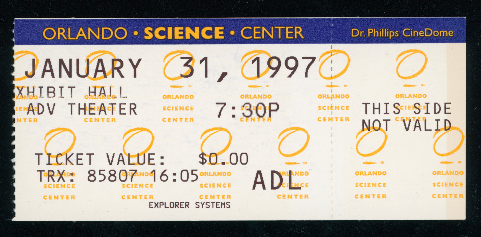 1997 Orlando Science Center OPENING NIGHT EVENT TICKET @ Orlando, FL ~ RARE FIND