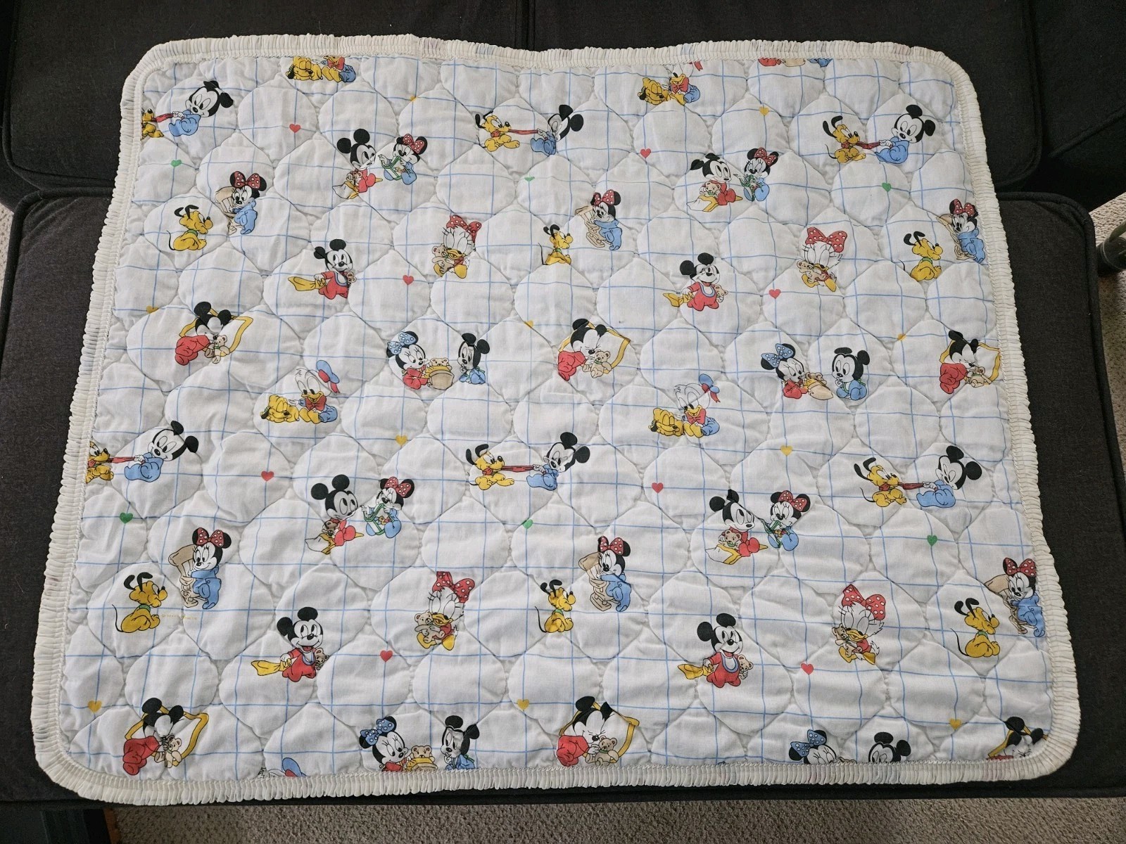 Vintage Baby Minnie Mickey Mouse Quilt Crib Blanket 40" x 33" *Read*